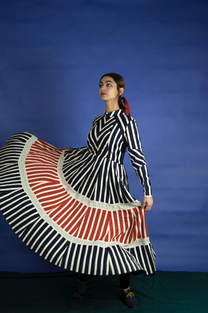 Lina Dress - Red cotton by Ka-Sha in multi color for women in Singapore