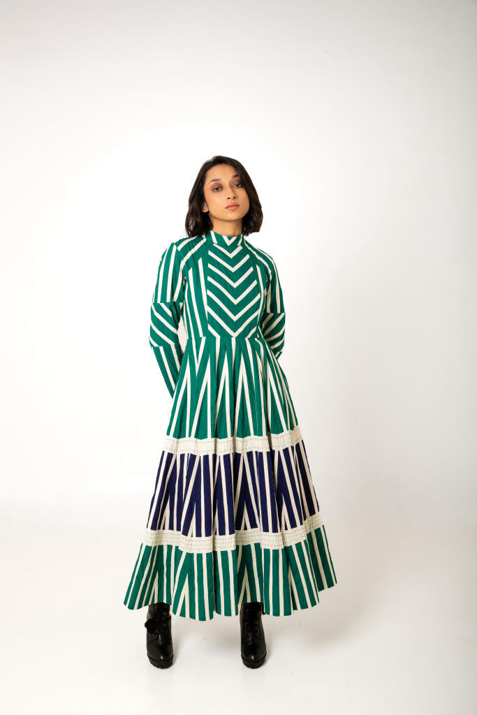 Lina Dress - Green cotton by Ka-Sha in multi color for women in Singapore