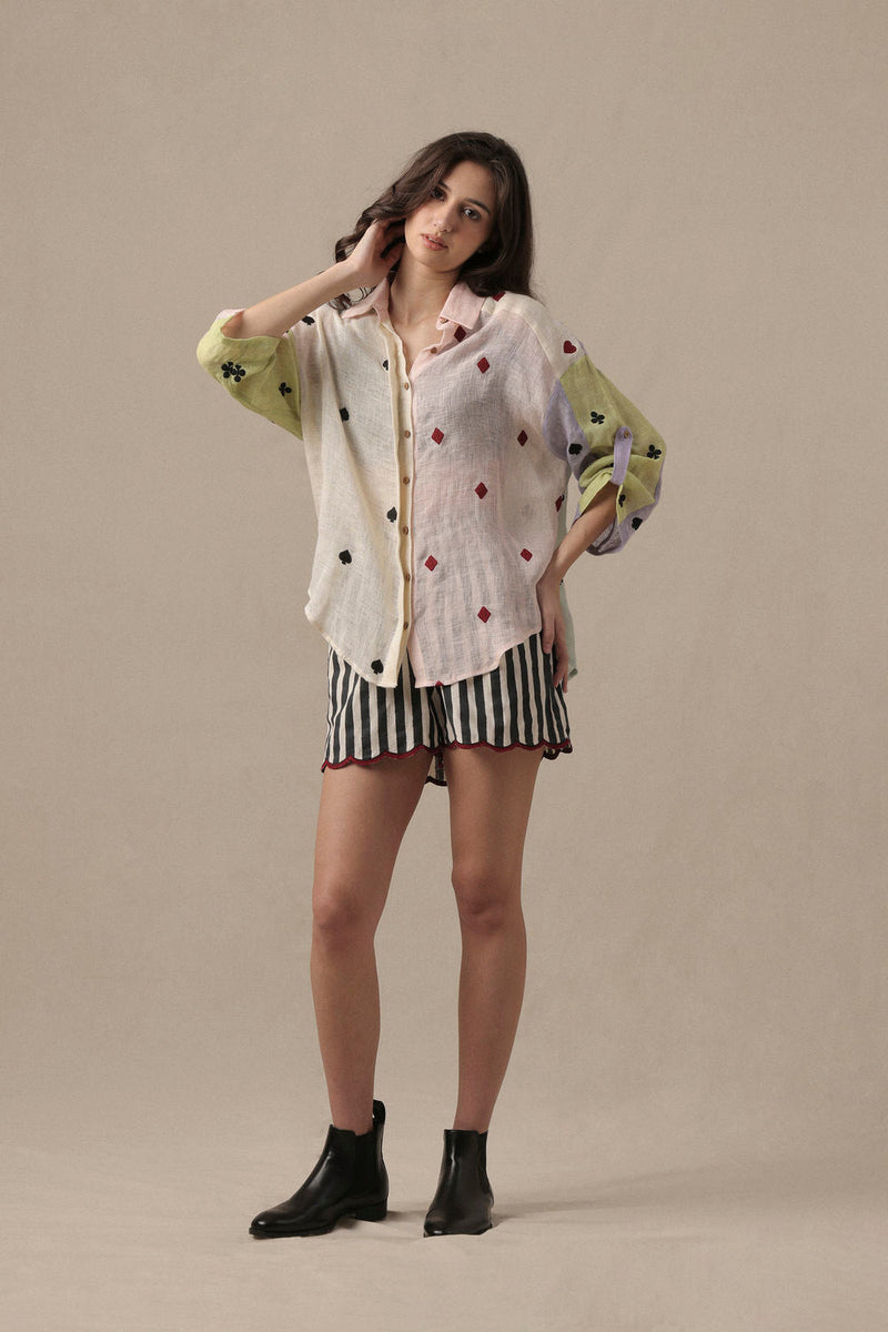 Linen Deck Shirt linen top/shirt by Mati in beige for women in Singapore