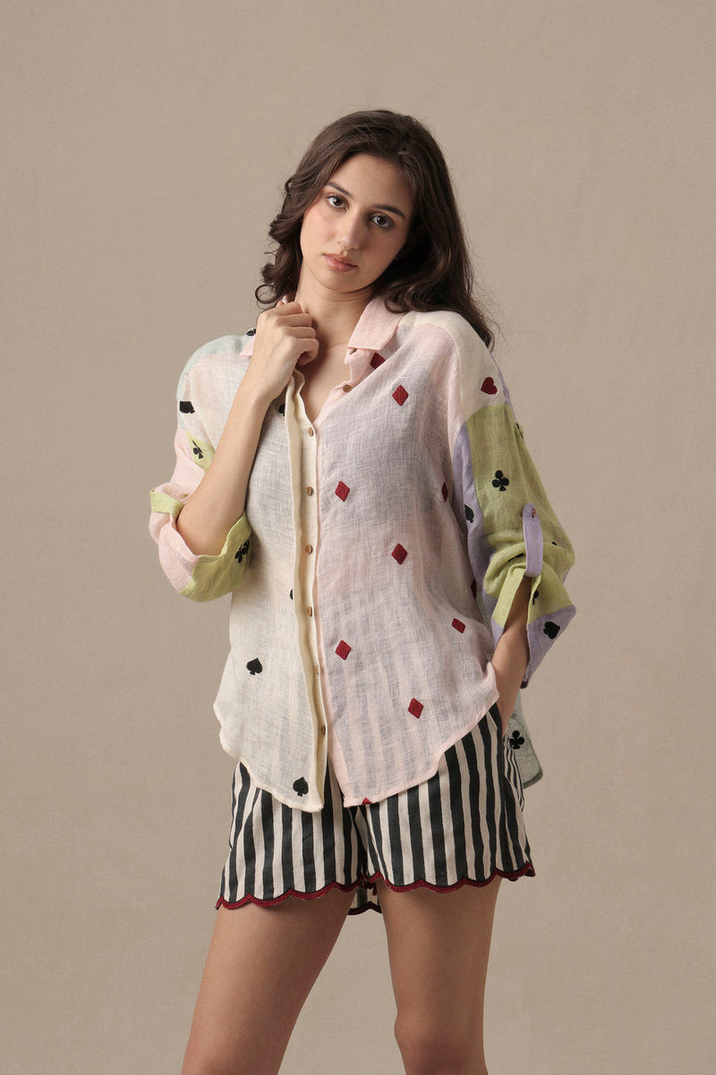 Linen Deck Shirt linen top/shirt by Mati in beige for women in Singapore