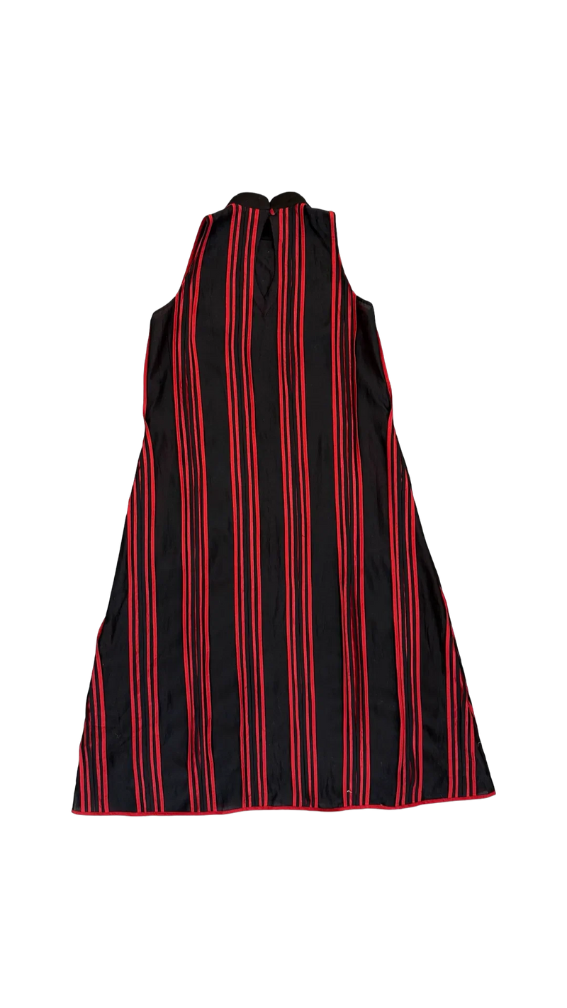 Lino Patti Dress-Black and Red chanderi dress by Ka-Sha in red for women in Singapore