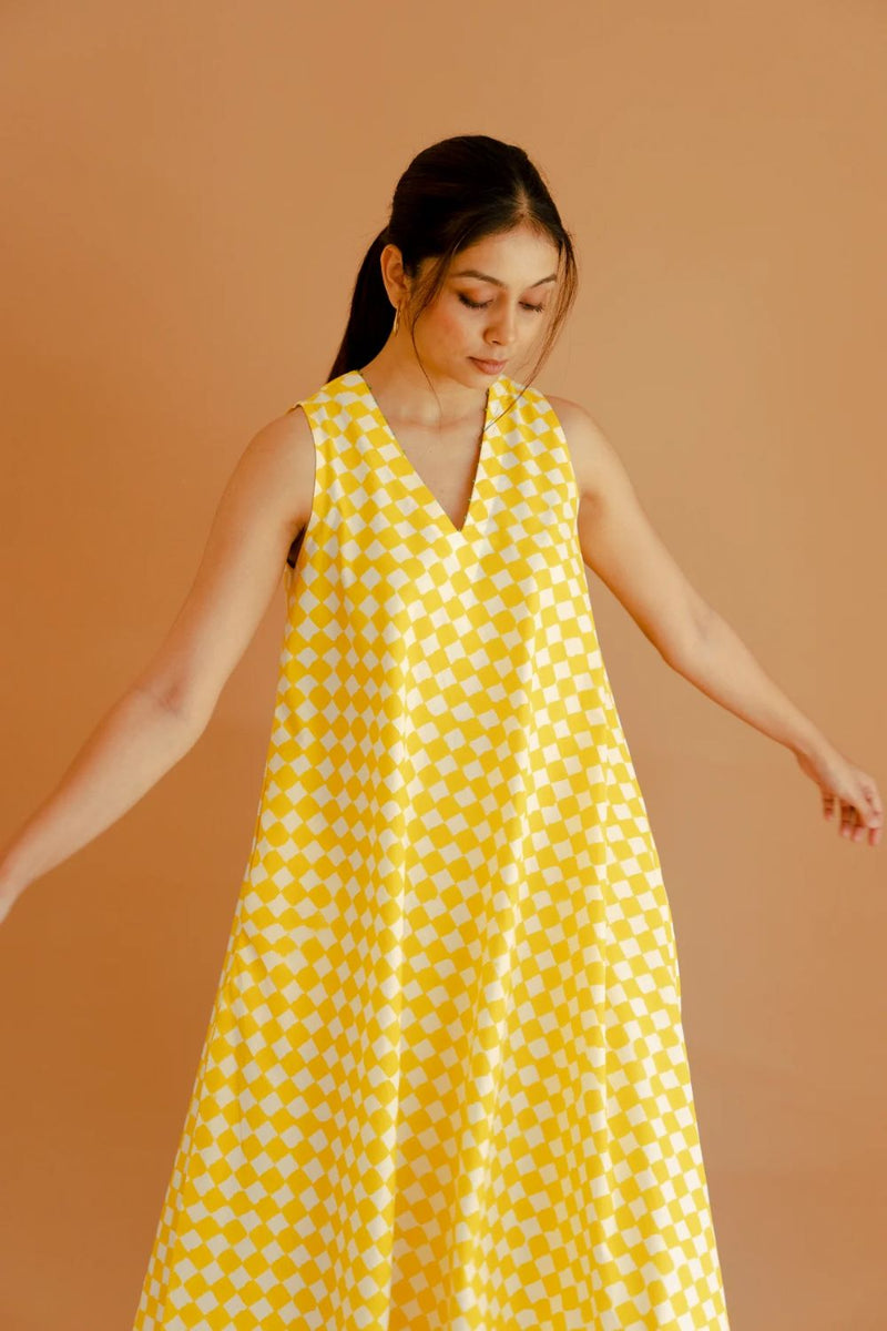 Liora Dress poplin by Homegrown by Alterego in yellow color for women in Singapore