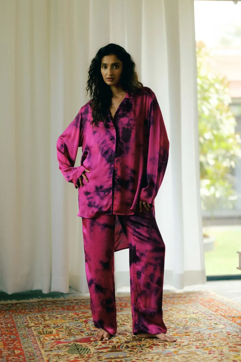 Liya Pajama Set satin Buy Liya Pajama Set from C&W | Co-Ord Sets for Women by Ituvana in purple color for women in Singapore