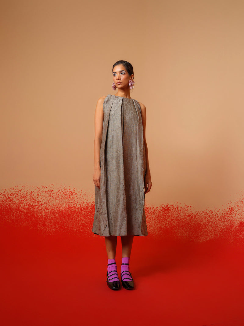 Stone Dress-Grey mysore silk dresses by Stoique in grey for women in Singapore