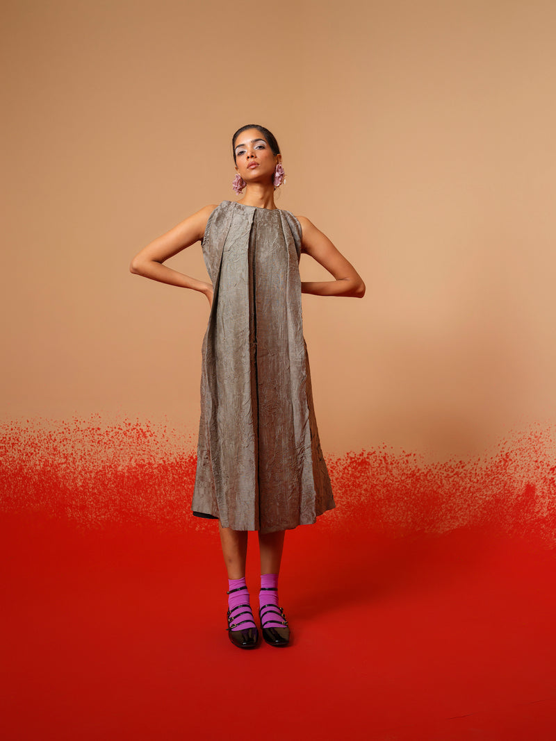 Stone Dress-Grey mysore silk dresses by Stoique in grey for women in Singapore