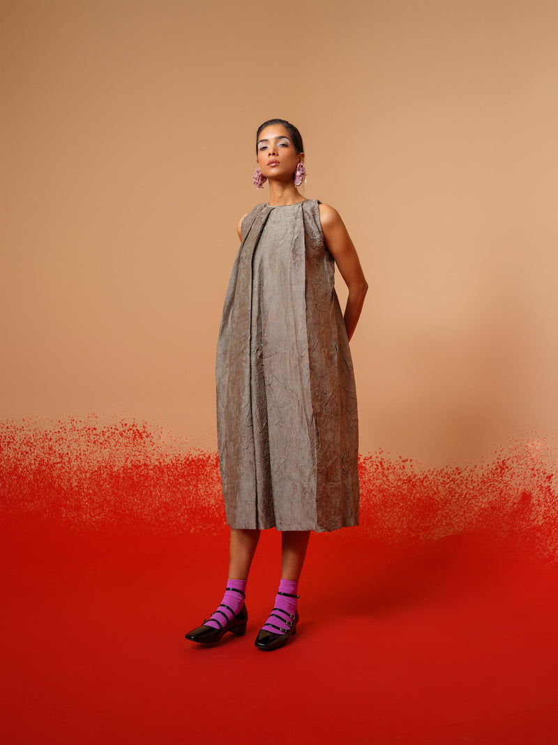 Stone Dress-Grey mysore silk dresses by Stoique in grey for women in Singapore