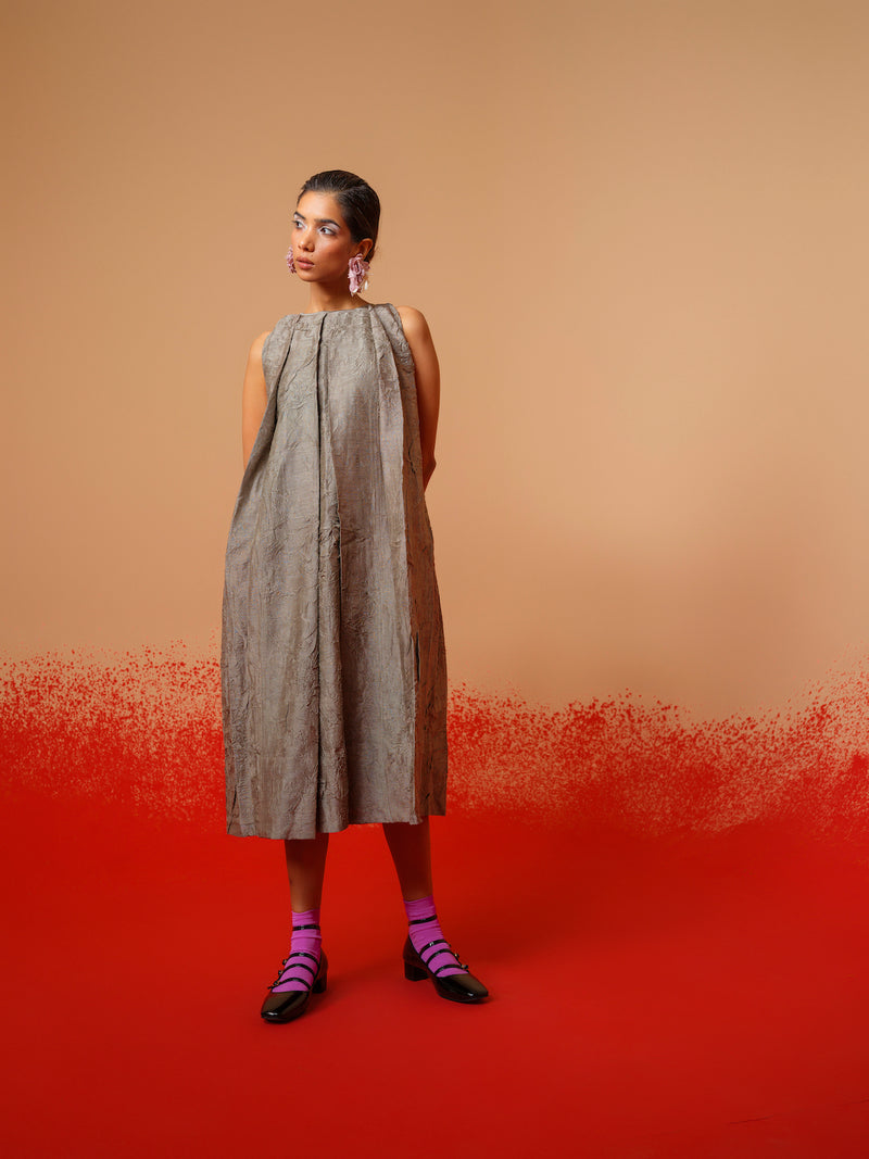Stone Dress-Grey mysore silk dresses by Stoique in grey for women in Singapore