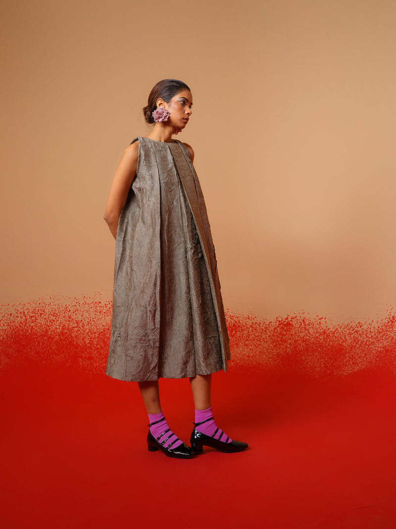 Stone Dress-Grey mysore silk dresses by Stoique in grey for women in Singapore