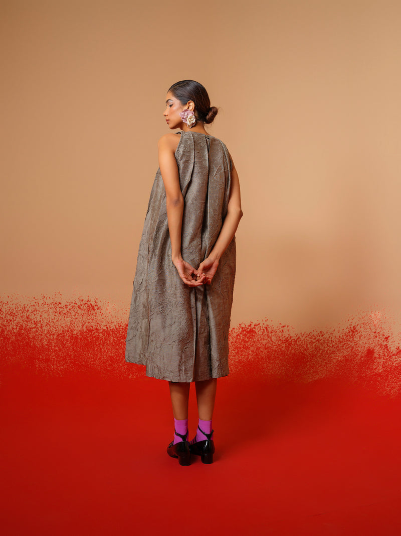 Stone Dress-Grey mysore silk dresses by Stoique in grey for women in Singapore