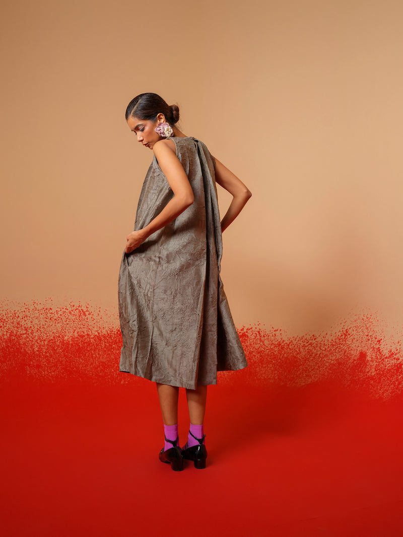 Stone Dress-Grey mysore silk dresses by Stoique in grey for women in Singapore