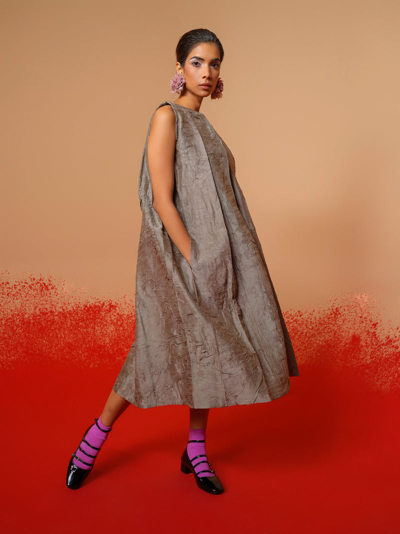 Stone Dress-Grey mysore silk dresses by Stoique in grey for women in Singapore