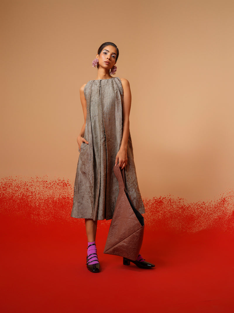 Stone Dress-Grey mysore silk dresses by Stoique in grey for women in Singapore