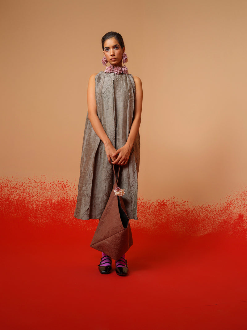 Stone Dress-Grey mysore silk dresses by Stoique in grey for women in Singapore