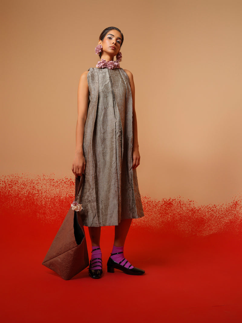 Stone Dress-Grey mysore silk dresses by Stoique in grey for women in Singapore