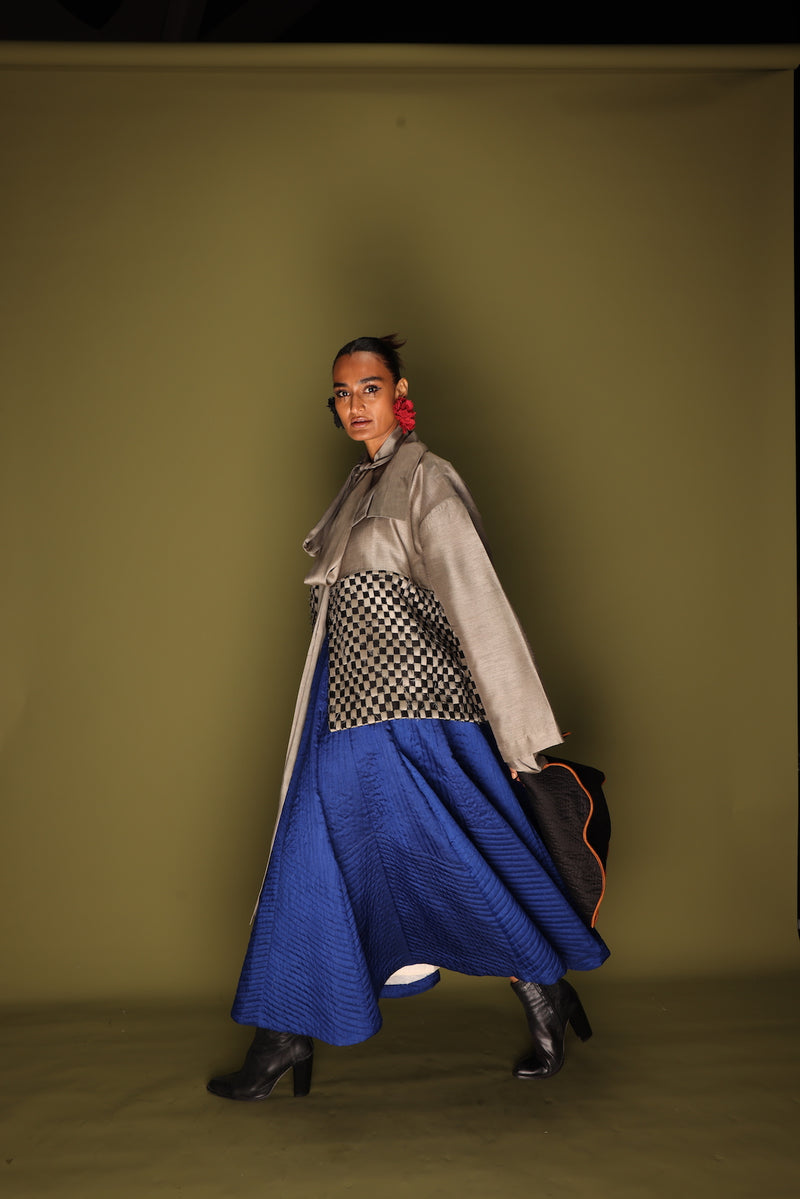 Loom Skirt-Blue mysore silk skirts by Stoique in blue for women in Singapore