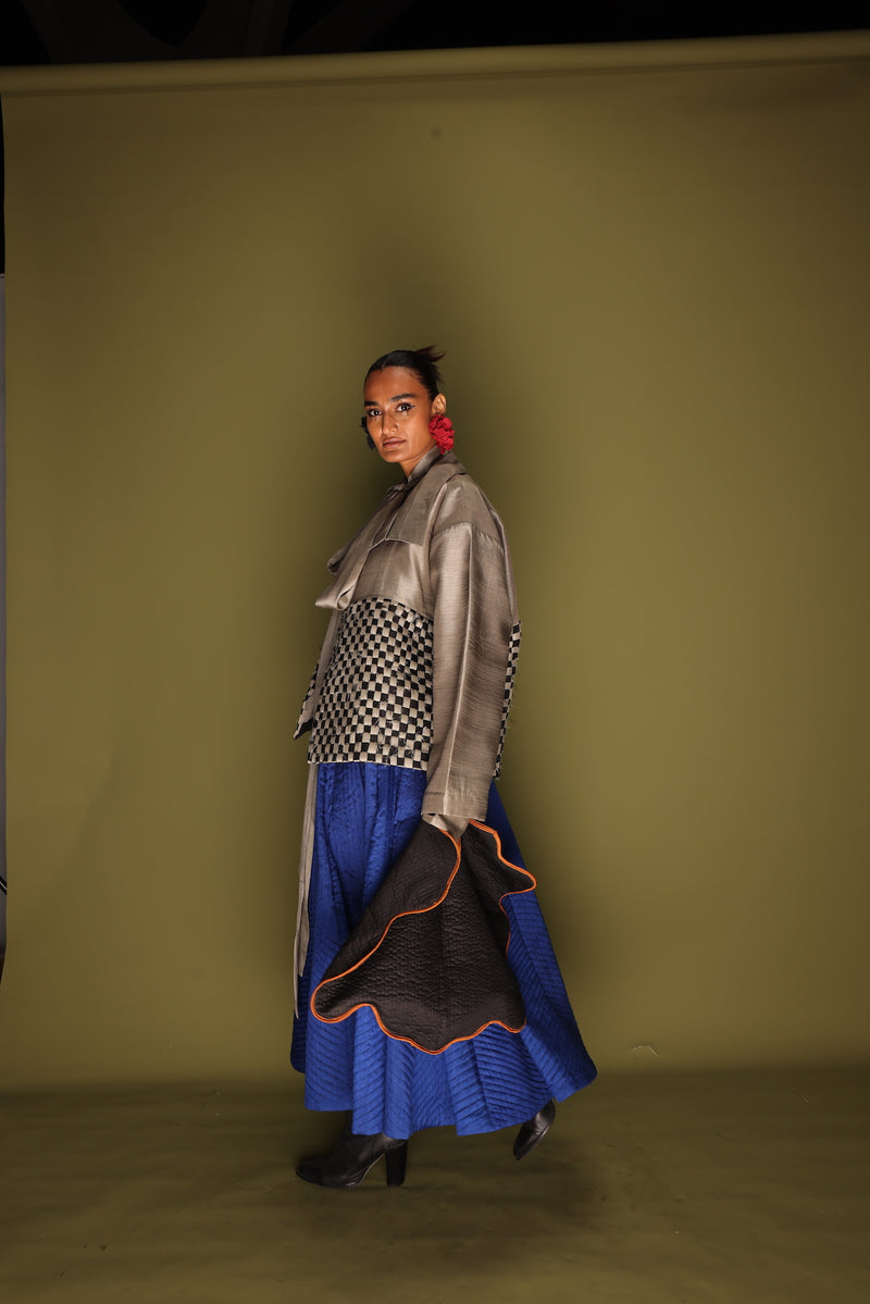 Loom Skirt-Blue mysore silk skirts by Stoique in blue for women in Singapore