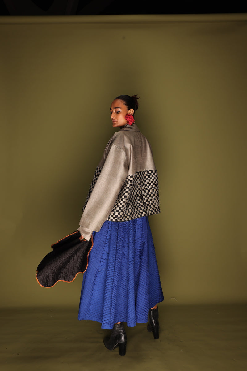 Loom Skirt-Blue mysore silk skirts by Stoique in blue for women in Singapore