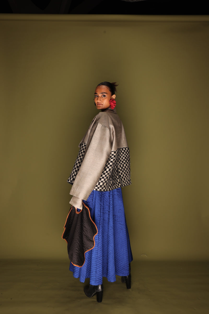 Loom Skirt-Blue mysore silk skirts by Stoique in blue for women in Singapore