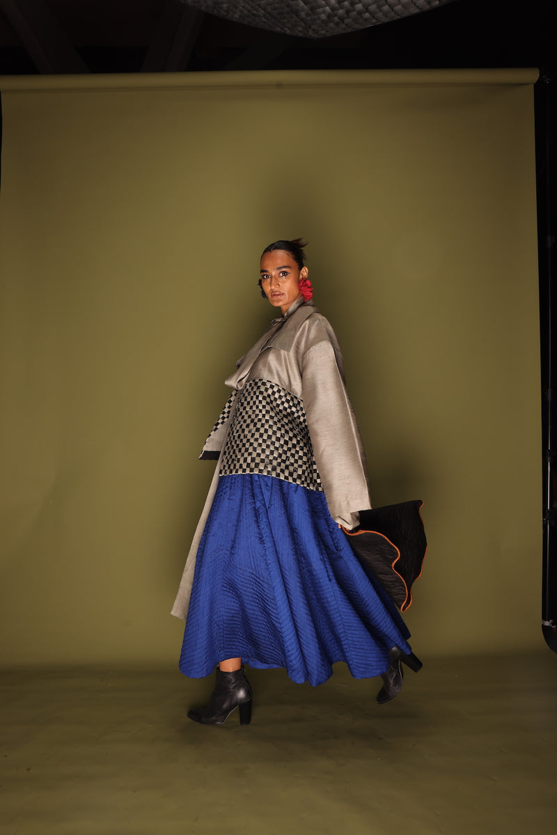 Loom Skirt-Blue mysore silk skirts by Stoique in blue for women in Singapore