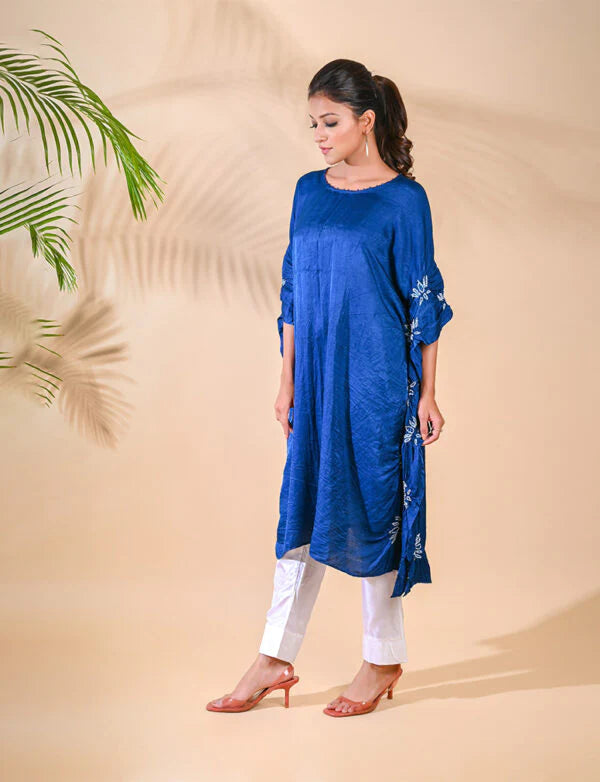 LOTUS KAFTAN-INDIGO BLUE silk by Dyelogue in blue color for women in Singapore