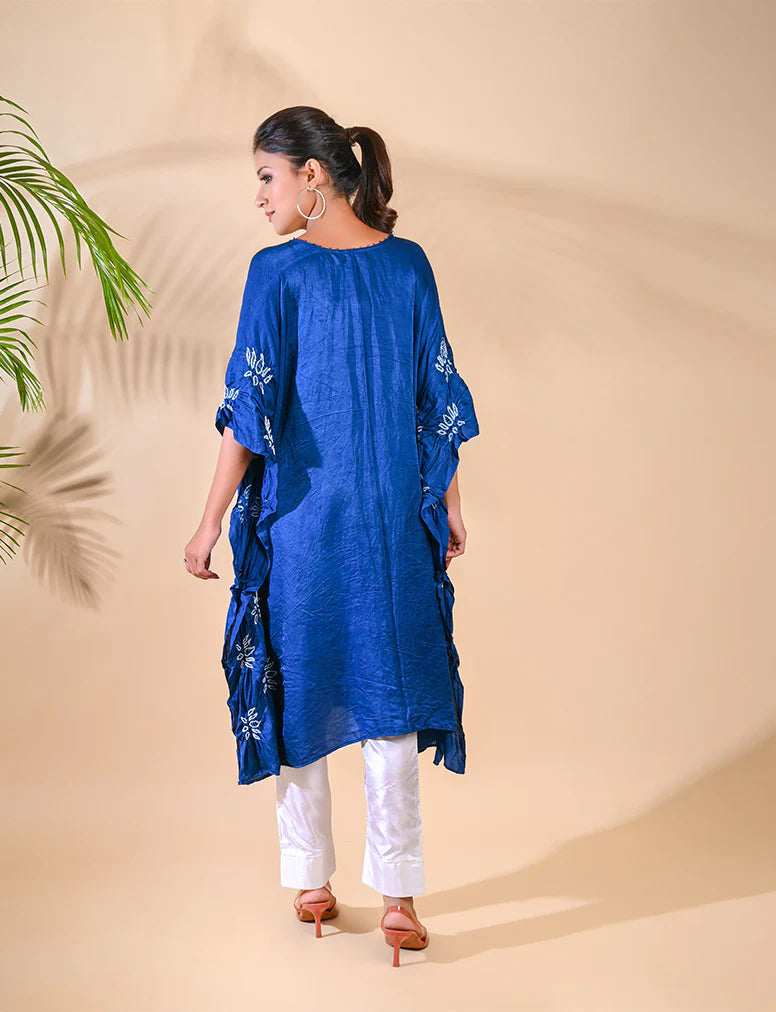 LOTUS KAFTAN-INDIGO BLUE silk by Dyelogue in blue color for women in Singapore