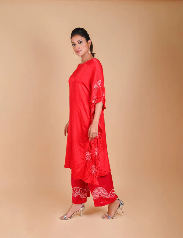 LOTUS KAFTAN-RED silk by Dyelogue in red color for women in Singapore