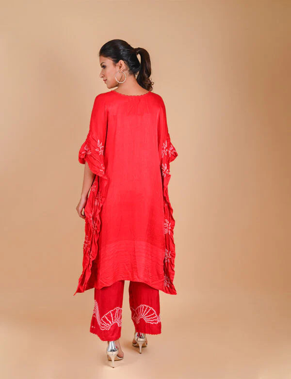 LOTUS KAFTAN-RED silk by Dyelogue in red color for women in Singapore