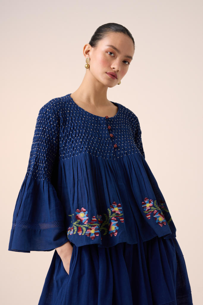 LOUIE TOP -BLUE cotton by CORD in multi for women in Singapore