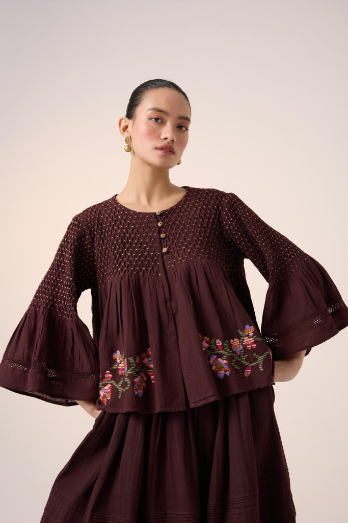 LOUIE TOP -MAROON cotton by CORD in multi for women in Singapore