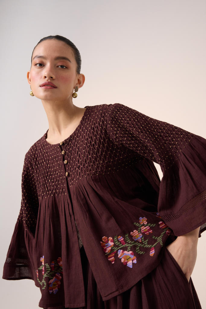 LOUIE TOP -MAROON cotton by CORD in multi for women in Singapore