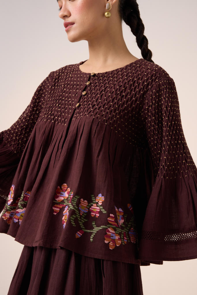 LOUIE TOP -MAROON cotton by CORD in multi for women in Singapore