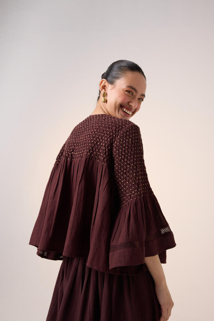 LOUIE TOP -MAROON cotton by CORD in multi for women in Singapore