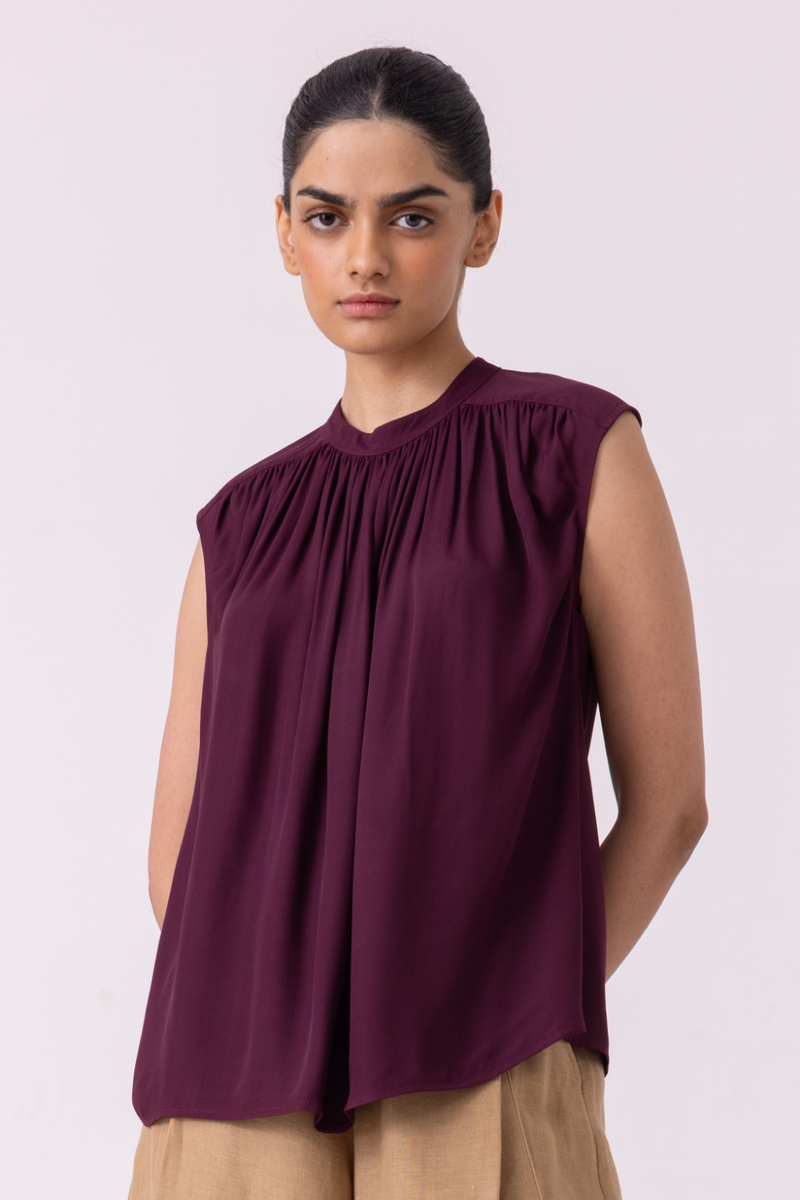 Louisa Wine Top satin by The Summer House in orange color for women in Singapore
