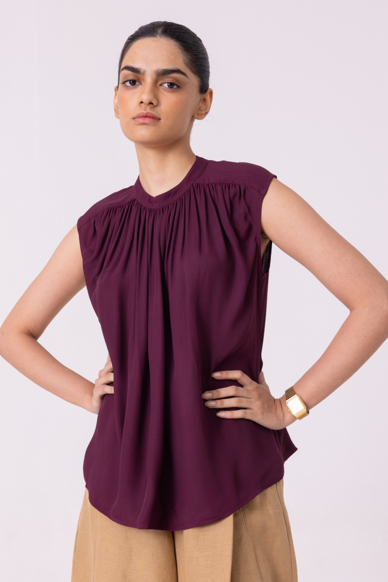 Louisa Wine Top satin by The Summer House in orange color for women in Singapore