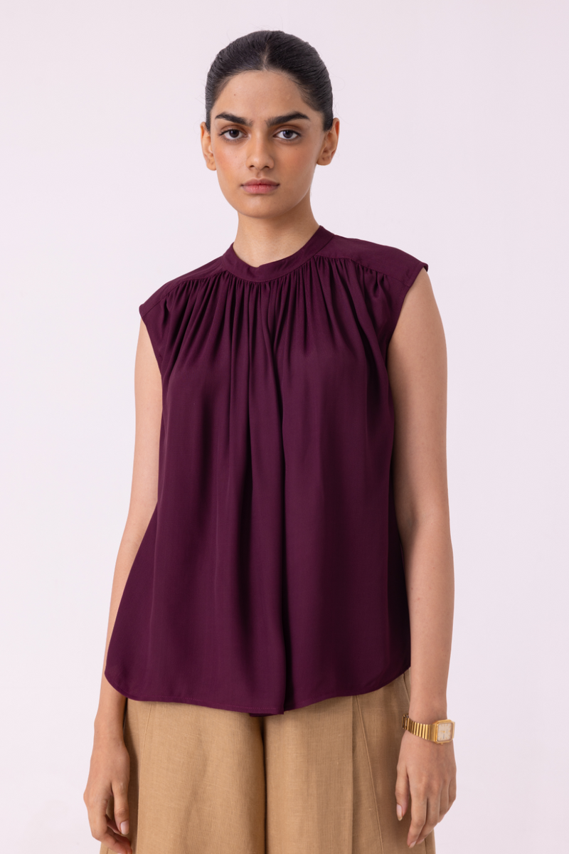Louisa Wine Top satin by The Summer House in orange color for women in Singapore