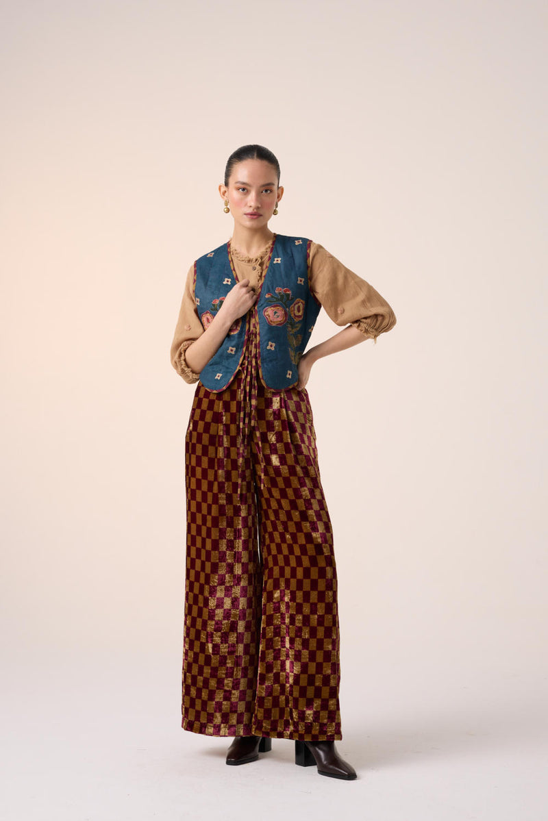 Lounge Pant-MAROON OLIVE CHECKS by CORD for women in Singapore