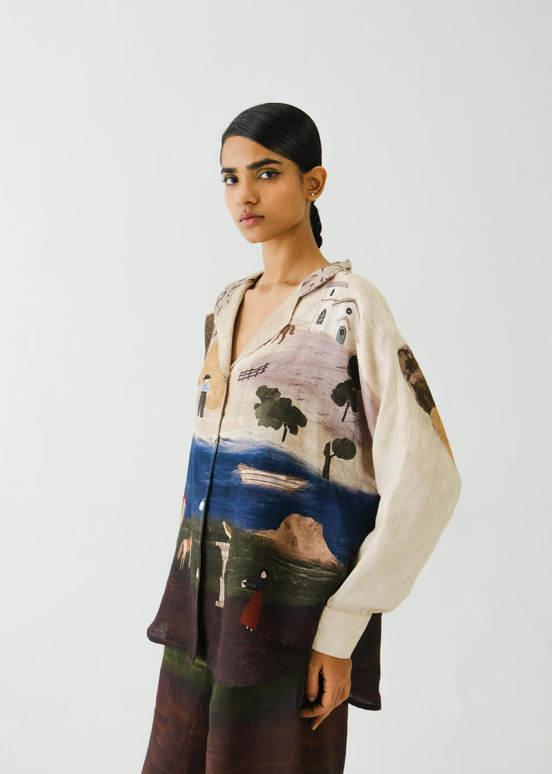 Lounge Shirt -Village Print linen by CORD for women in Singapore