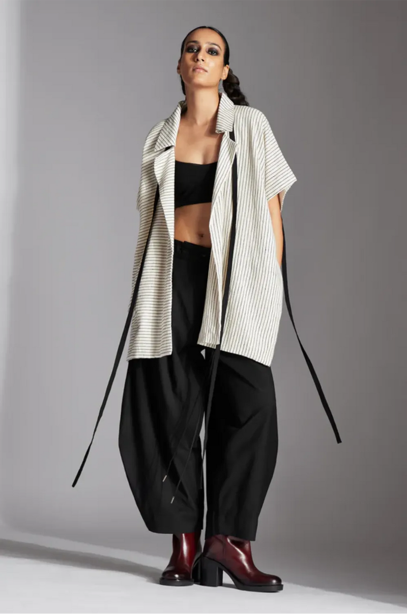 Lua Jacket-off-White and Black cotton by Chola in black color for women in Singapore