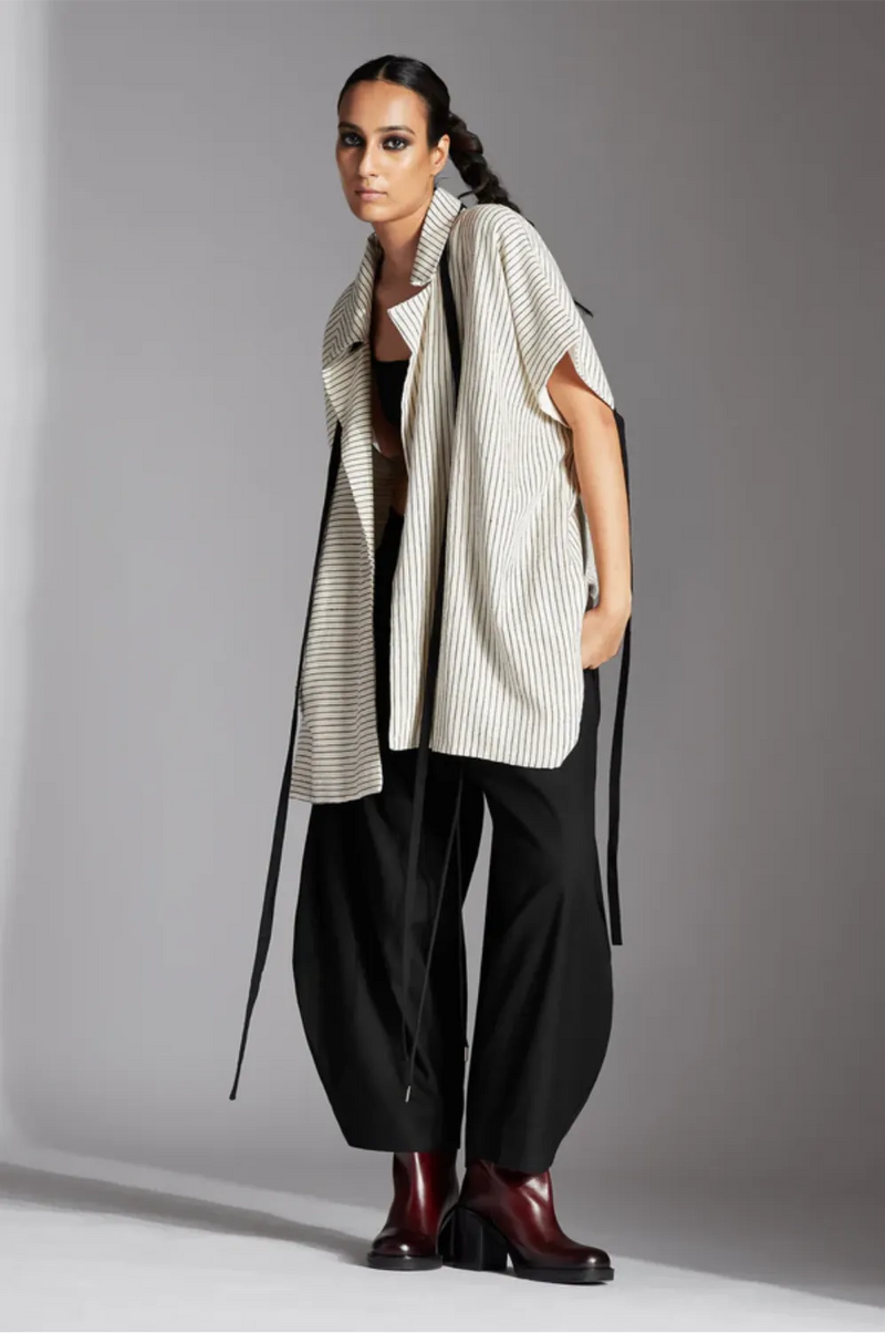 Lua Jacket-off-White and Black cotton by Chola in black color for women in Singapore