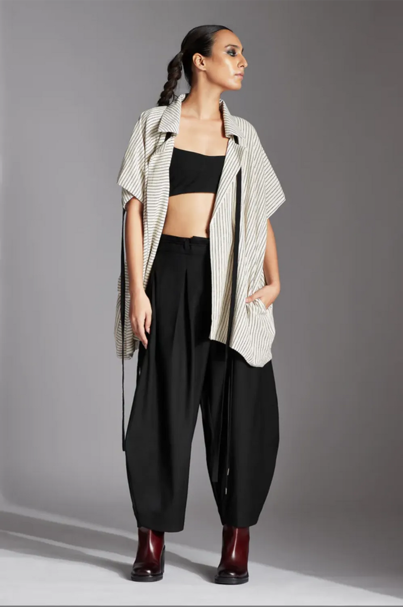 Lua Jacket-off-White and Black cotton by Chola in black color for women in Singapore