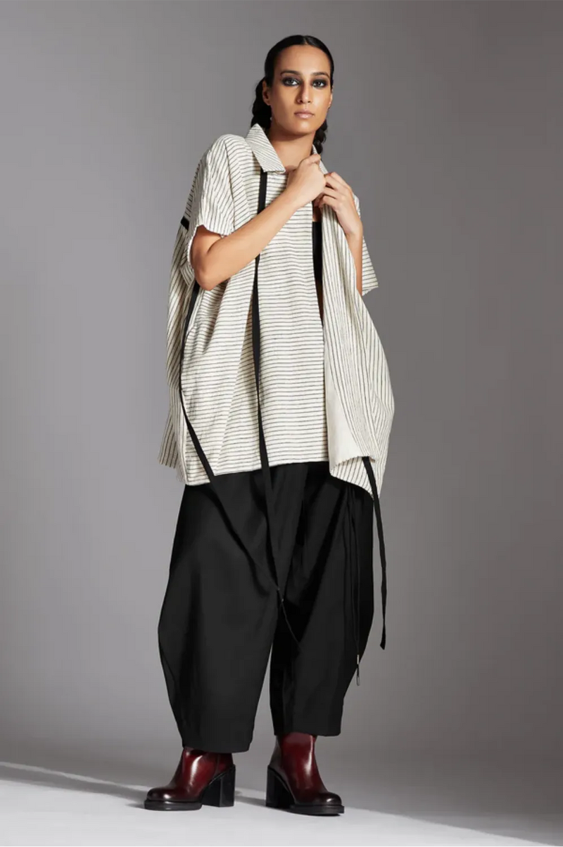 Lua Jacket-off-White and Black cotton by Chola in black color for women in Singapore