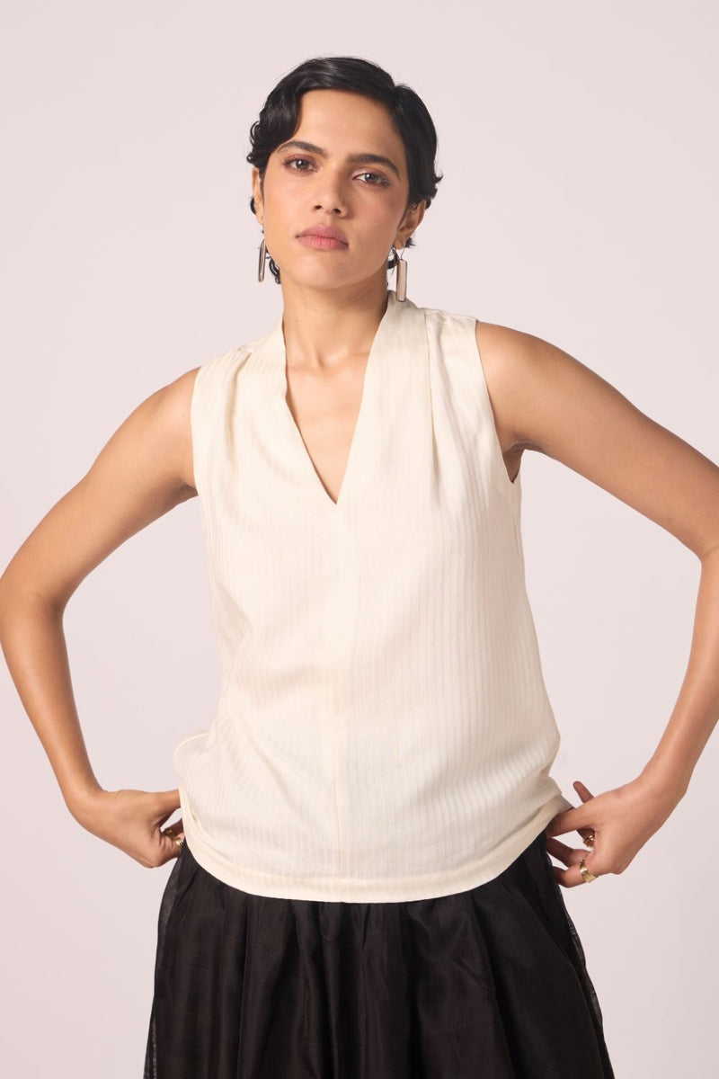 Lumas Off White Silk Top silk by The Summer House for women in Singapore