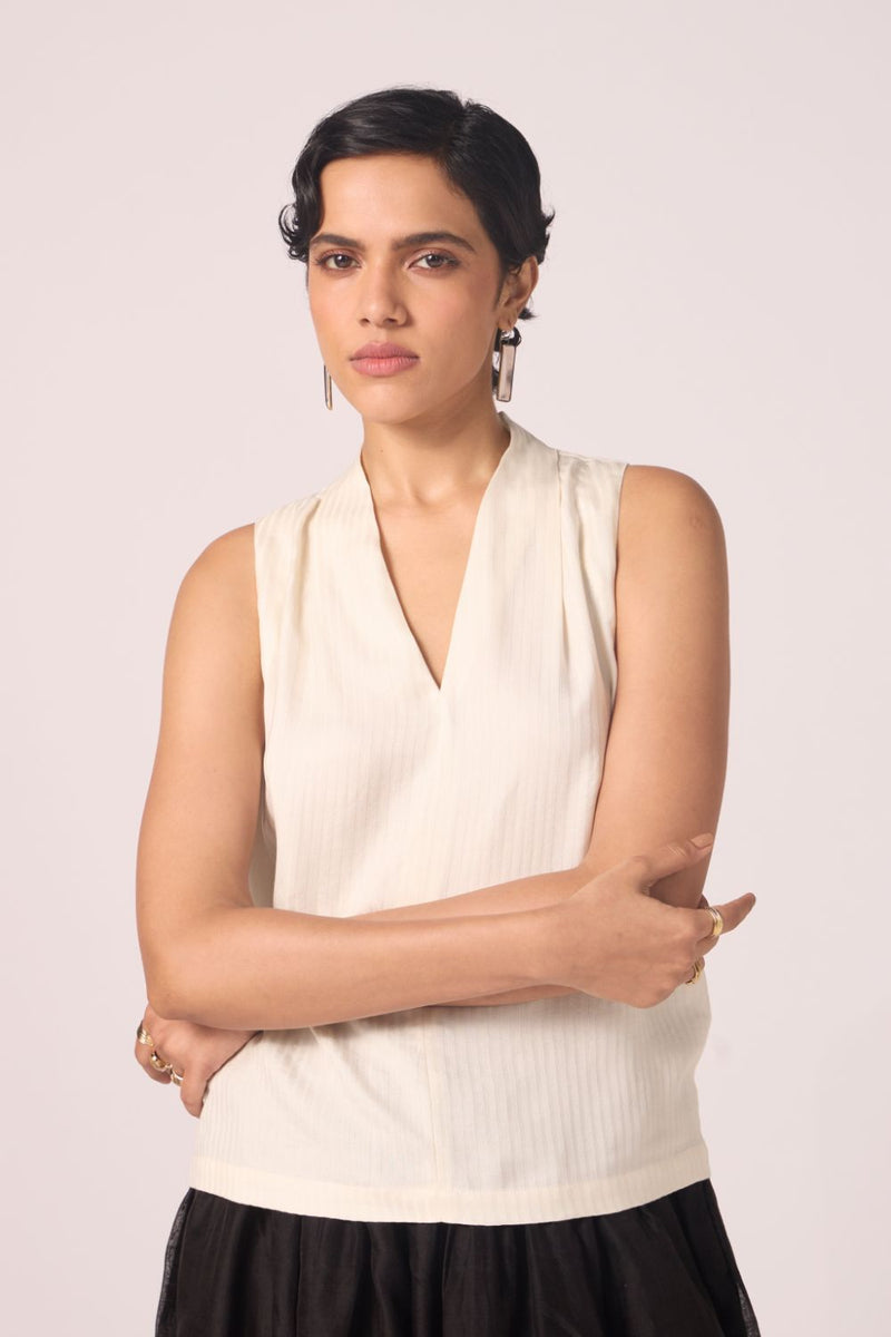 Lumas Off White Silk Top silk by The Summer House for women in Singapore