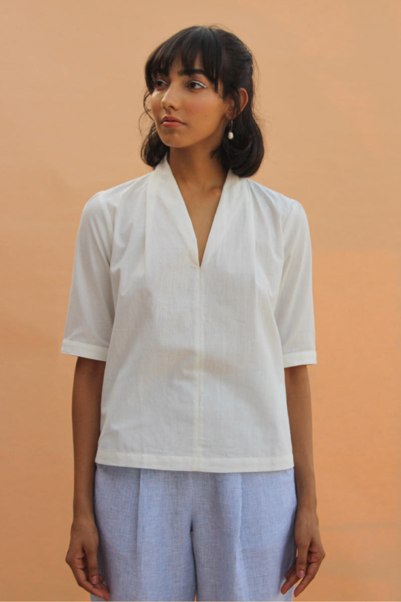 Lumas With Sleeves Top cotton by The Summer House in white color for women in Singapore