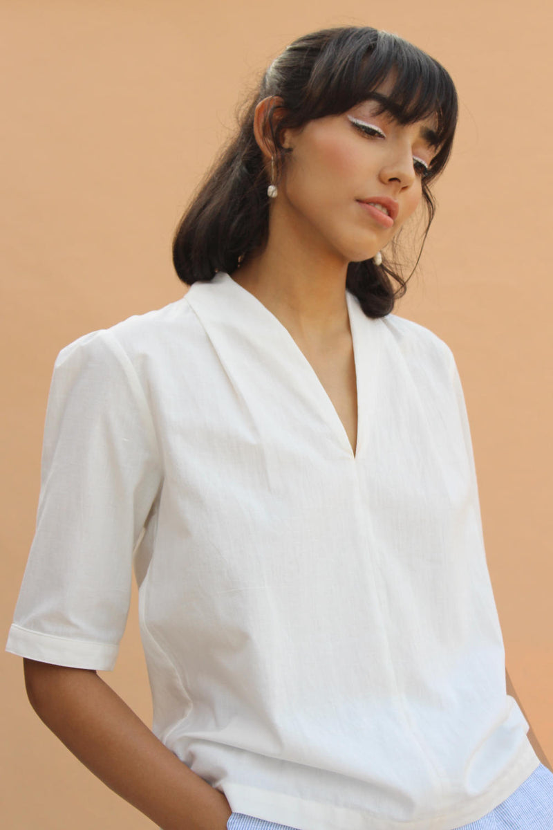 Lumas With Sleeves Top cotton by The Summer House in white color for women in Singapore
