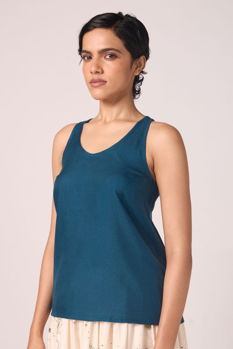 Lyra Blue Silk Top silk by The Summer House in blue color for women in Singapore