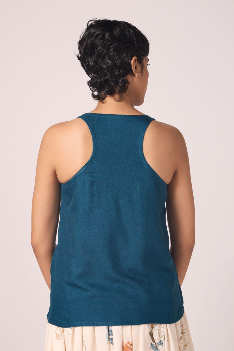 Lyra Blue Silk Top silk by The Summer House in blue color for women in Singapore