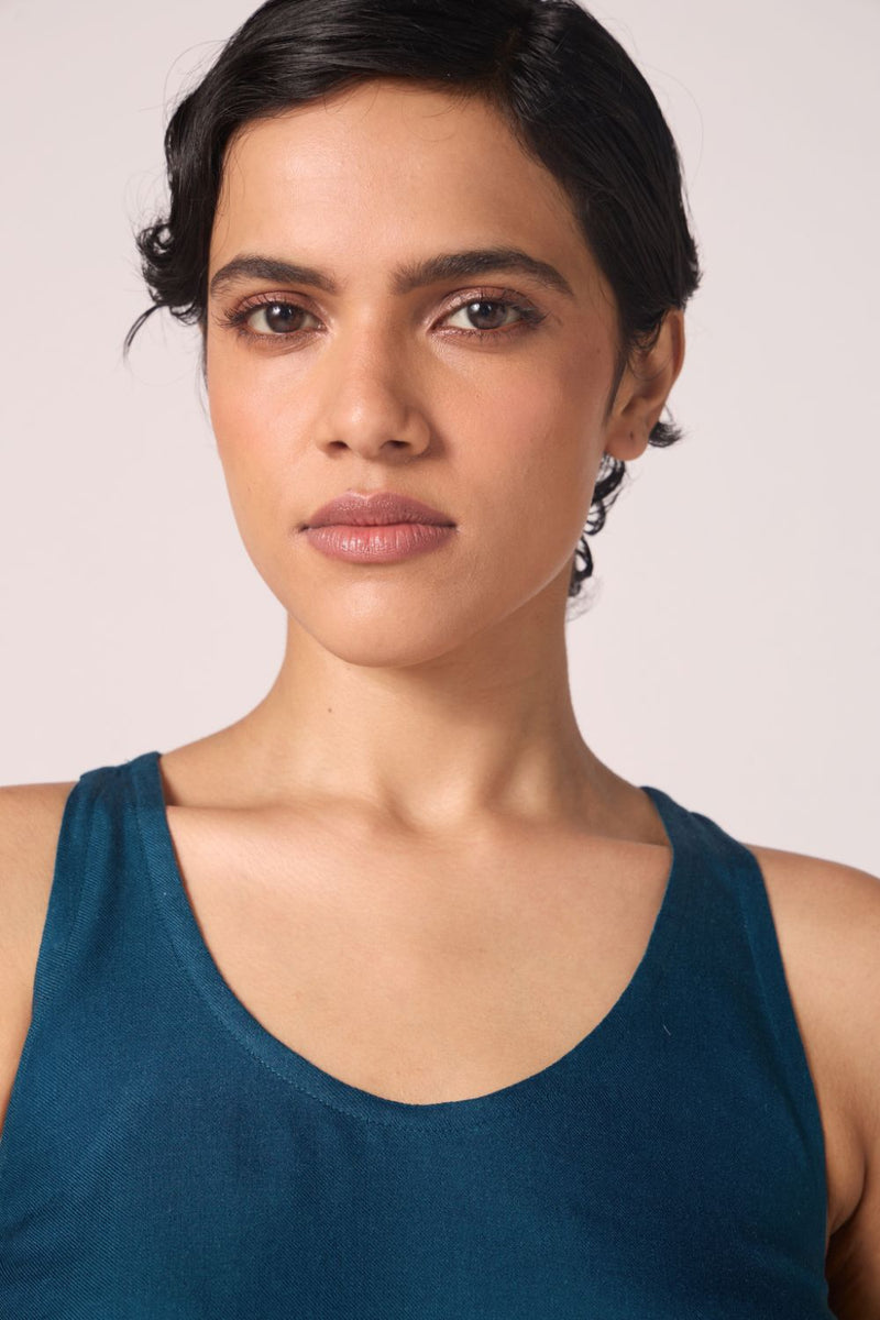 Lyra Blue Silk Top silk by The Summer House in blue color for women in Singapore