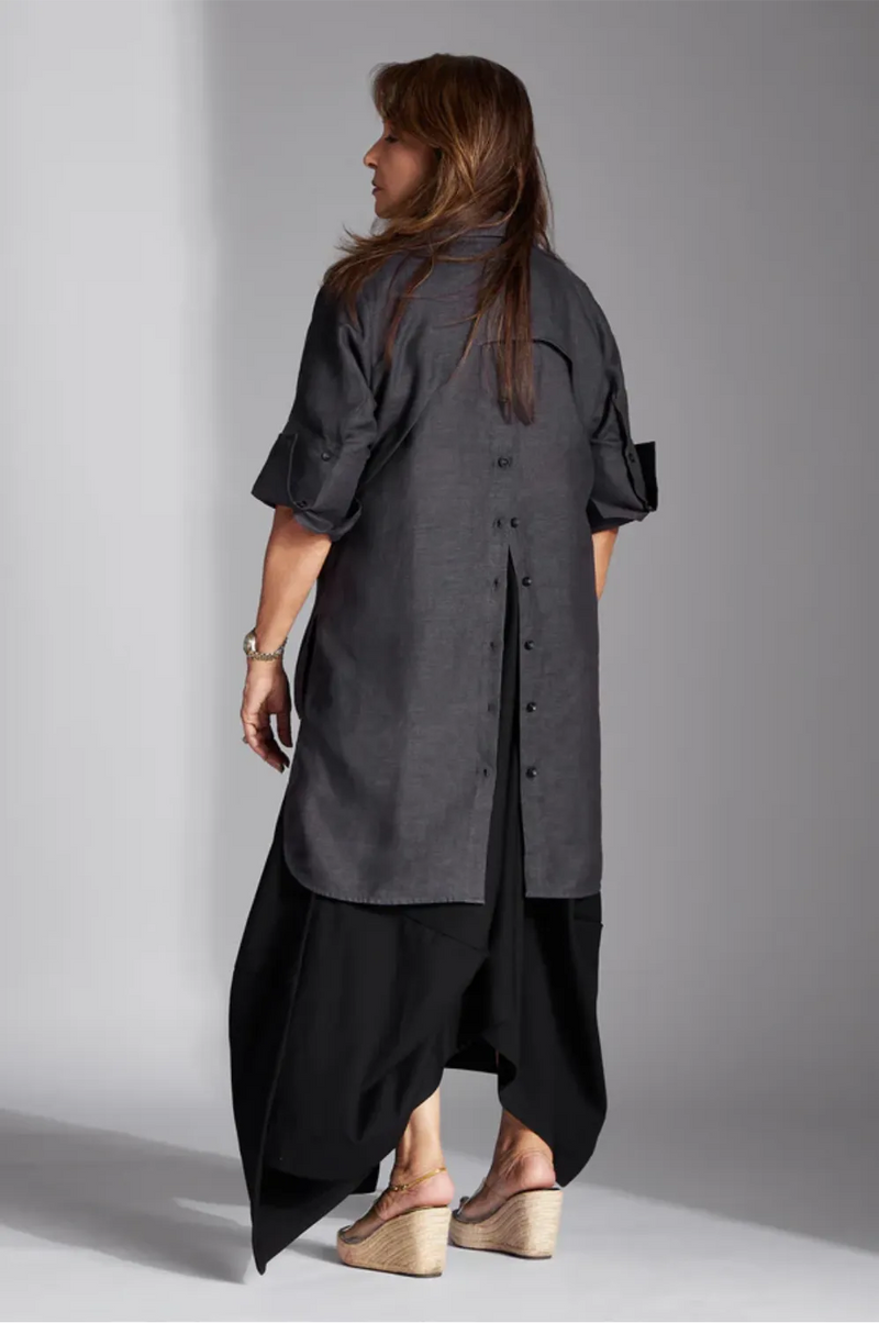 Lysia Shirt in Linen-Grey linen by Chola in grey color for women in Singapore