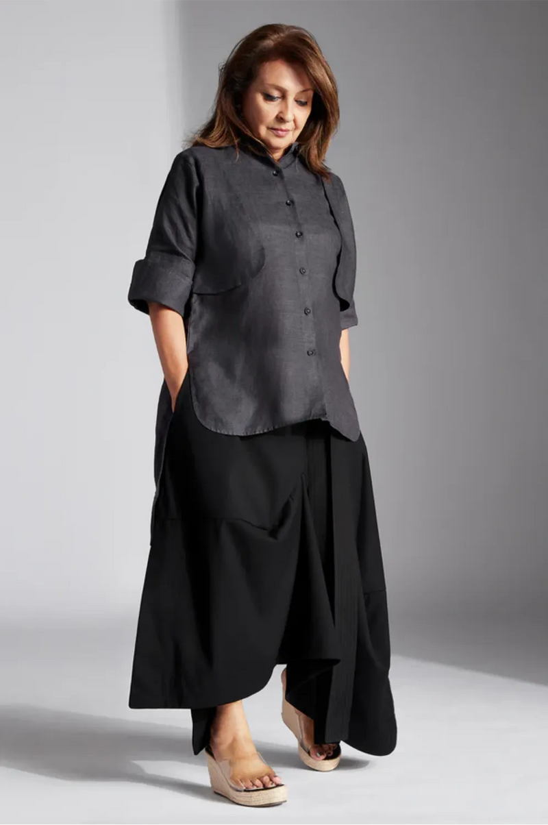 Lysia Shirt in Linen-Grey linen by Chola in grey color for women in Singapore